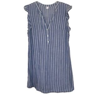 Old Navy Dress Swim Coverup Cotton Chambray Stripes Ruffle Denim Blue White Gift